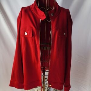 Size XL Holiday Red Jersey Knit Nautical Stars Zip Up Jacket